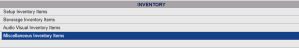 Inventory section of the Sales and Catering Configuration menu with Miscellaneous Inventory Items command selected